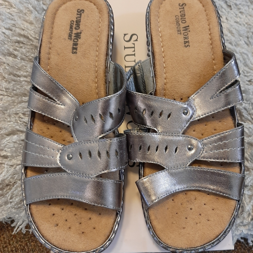 Studio Works pewter sandals. Size 8